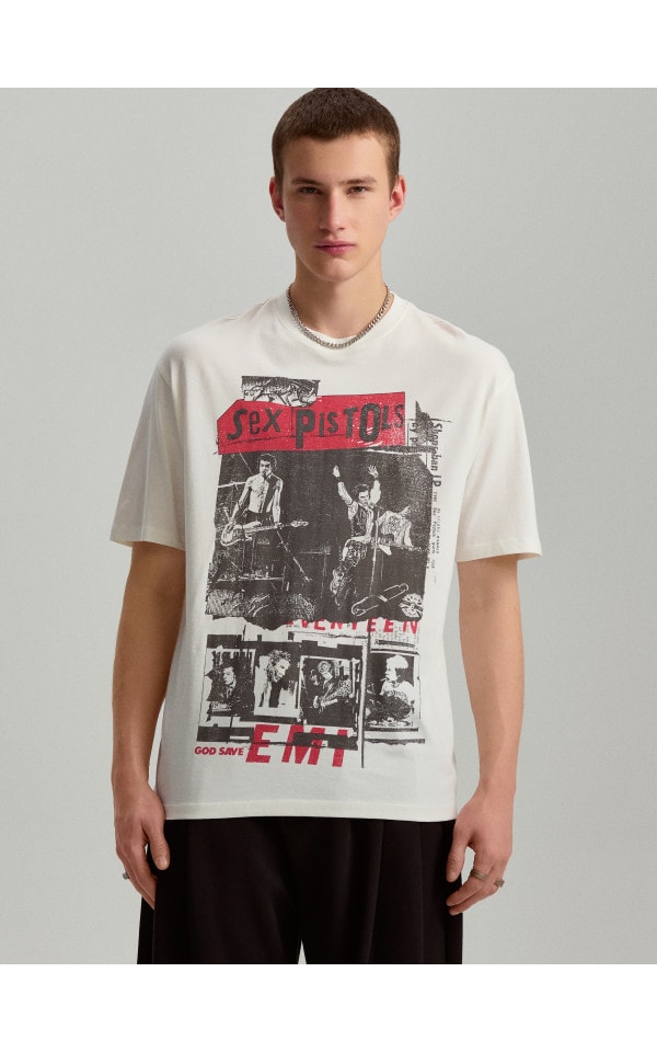 Biała koszulka z nadrukiem Sex Pistols HOUSE 711EE 01X