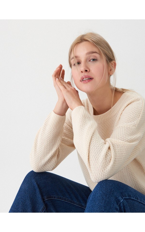 Pullover mit Reis-Geflecht Farbe weiß - HOUSE - VZ206-02X