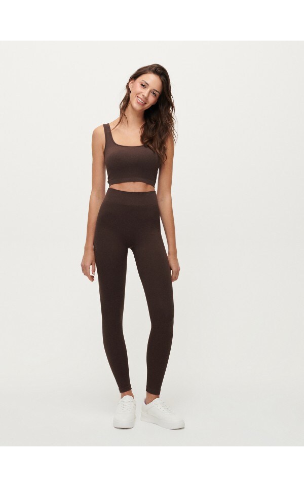 Leggings Victoria's Secret PINK Rosa Active Con Glitter E Vita A Costine - Marrone XXL Nuovi