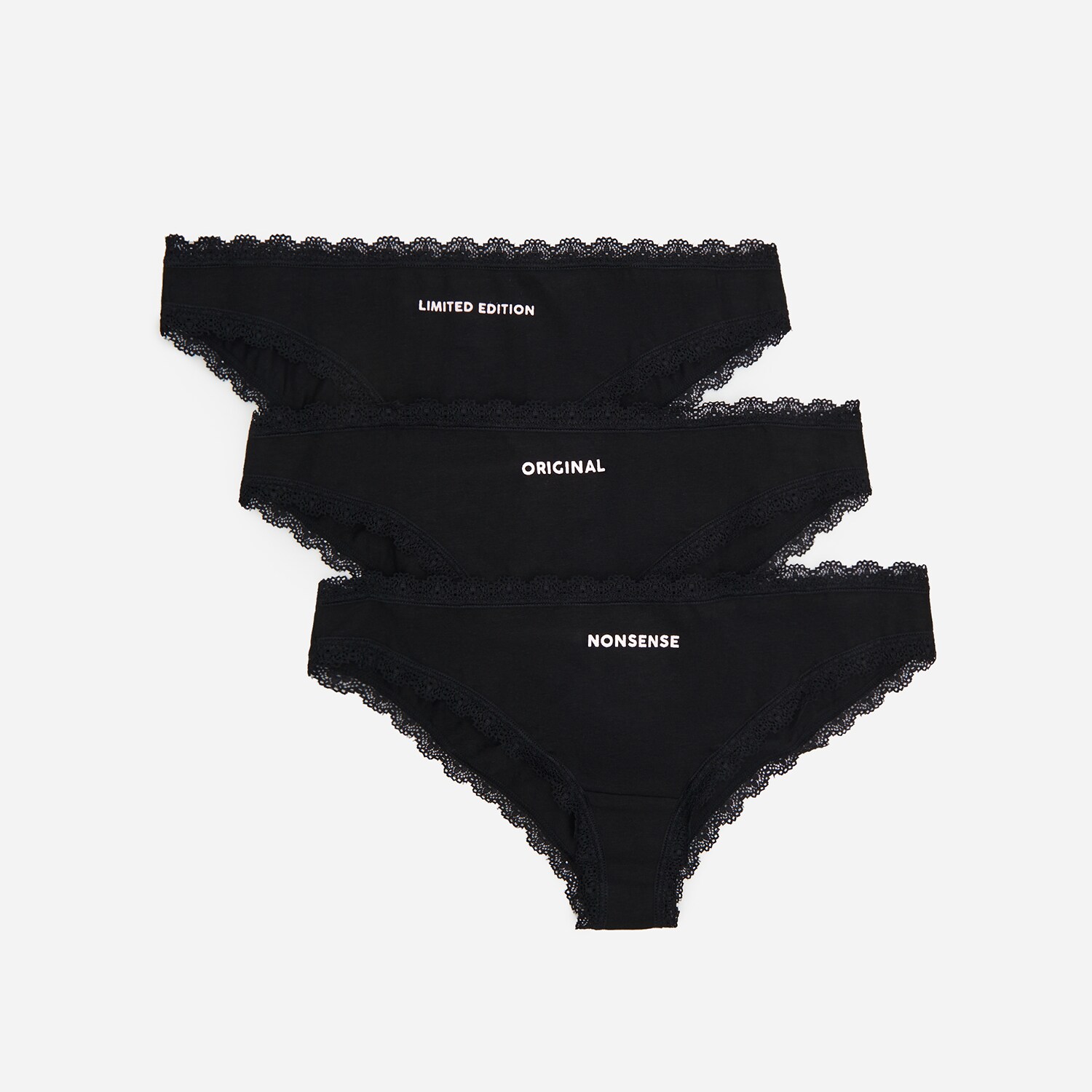 Súprava 3 bavlnených hipsterských nohavičiek s čipkovaným lemom