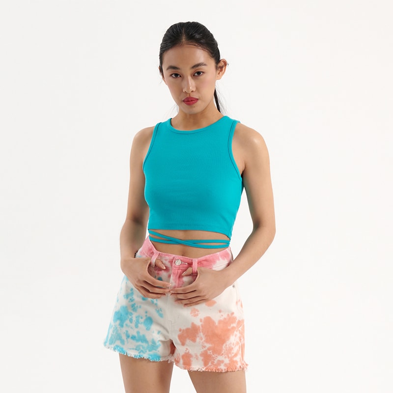 House - crop top cu șnur decorativ - turcoaz
