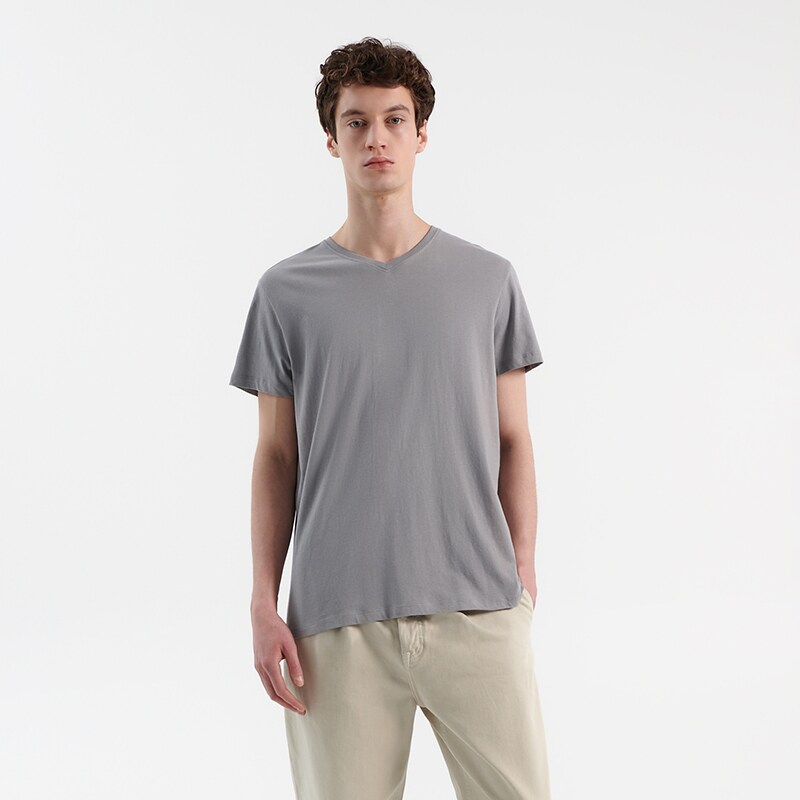 House - tricou cu decolteu în v basic - gri