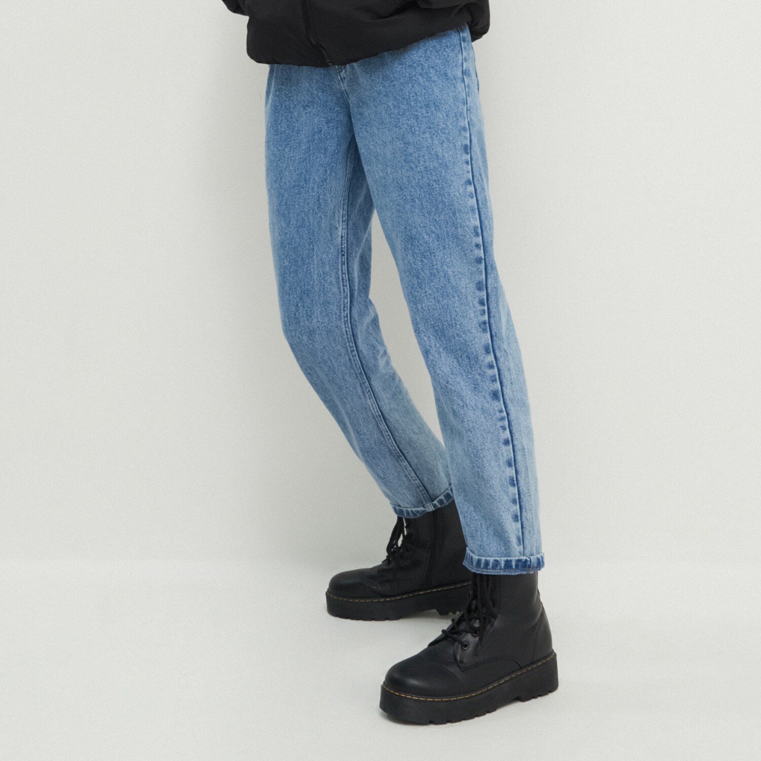 Denimové nohavice paperbag