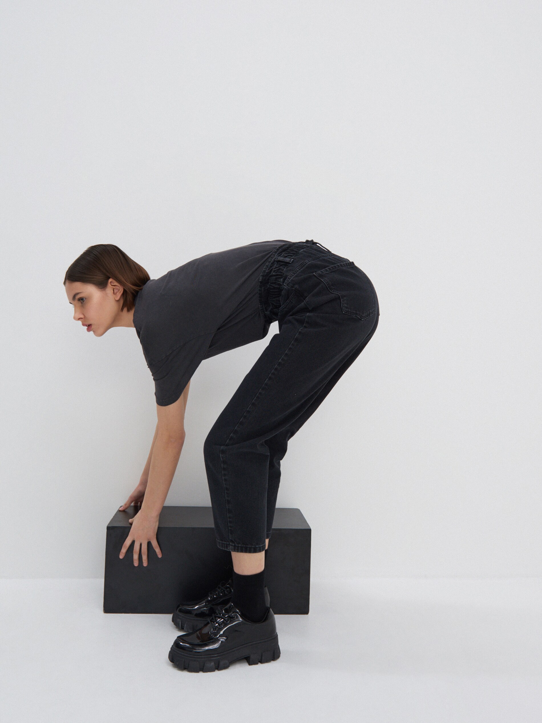 Denimové nohavice paperbag