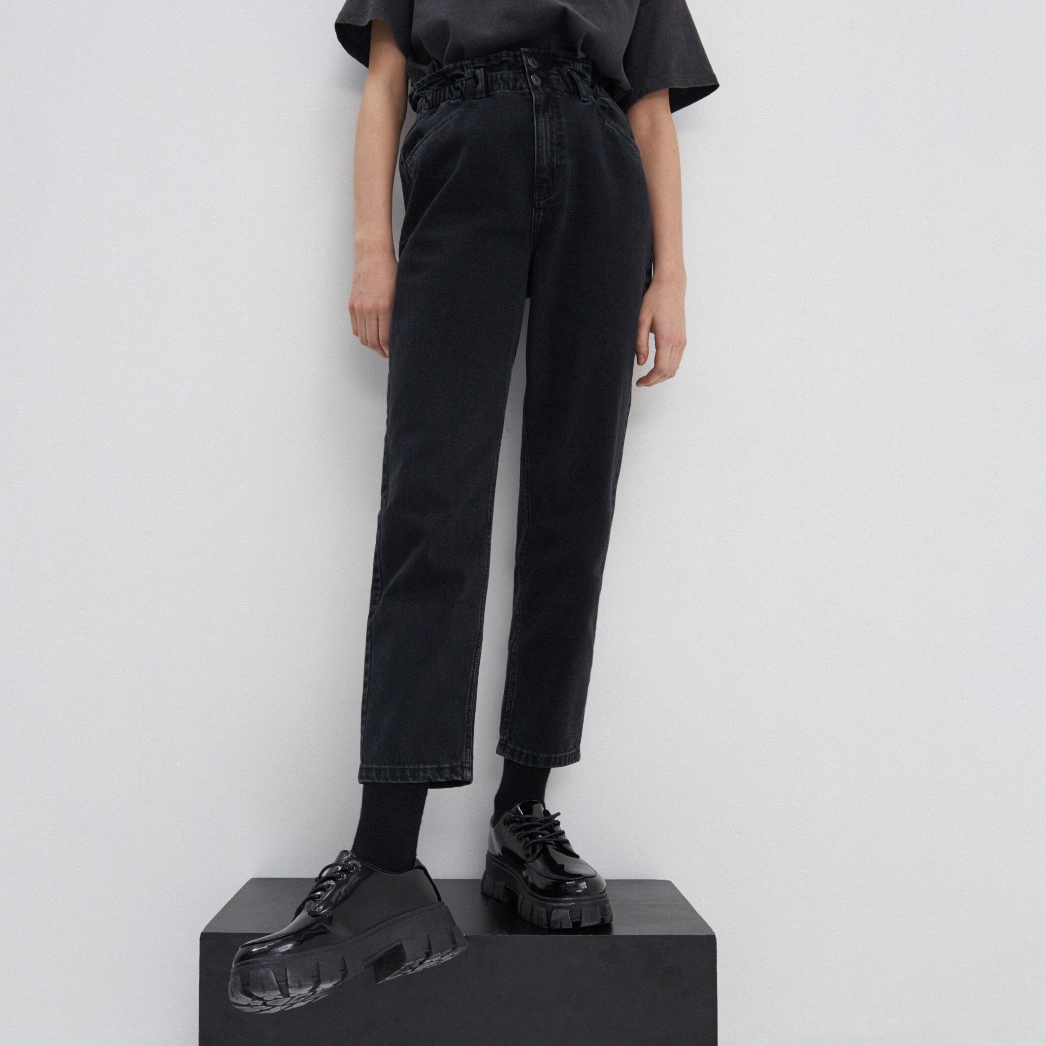 Denimové nohavice paperbag