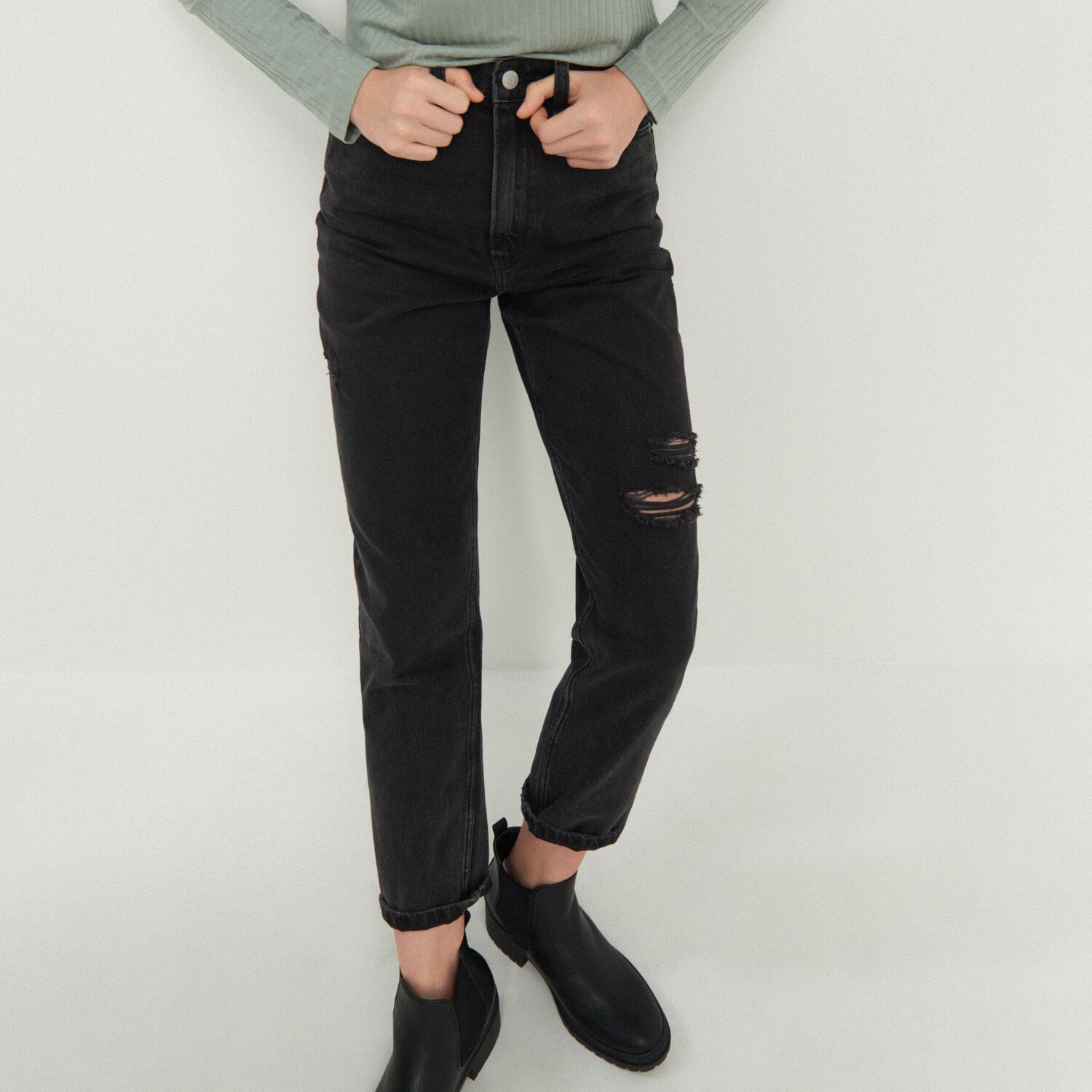 Džínsy rovného strihu s vysokým pásom