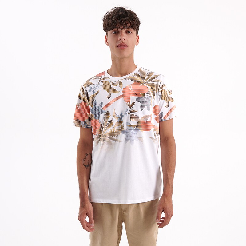 House - tricou cu motiv vegetal - alb