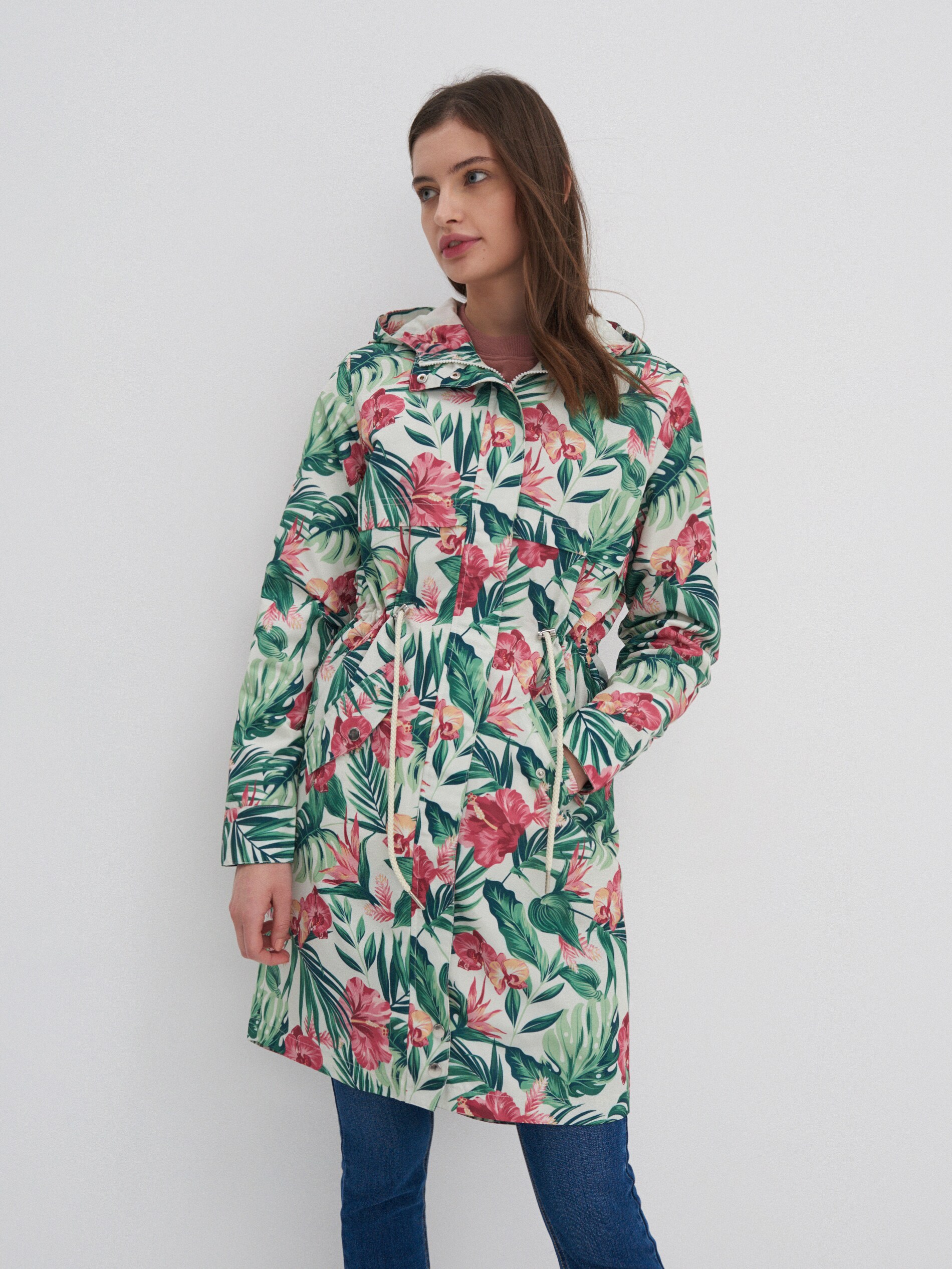 Parkový kabát s kvetinovou potlačou