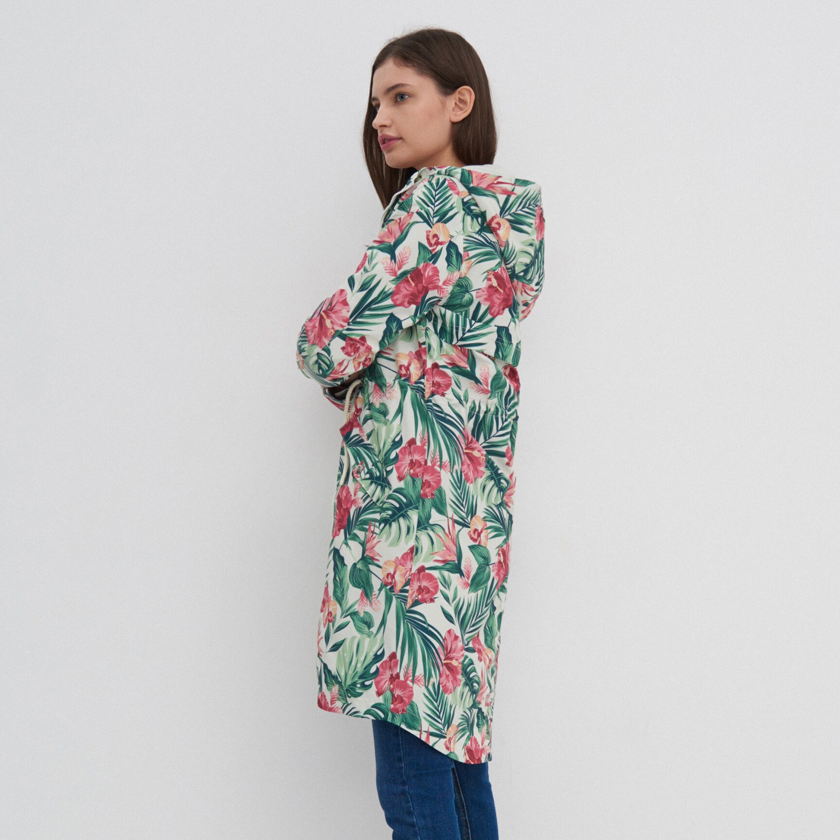 Parkový kabát s kvetinovou potlačou