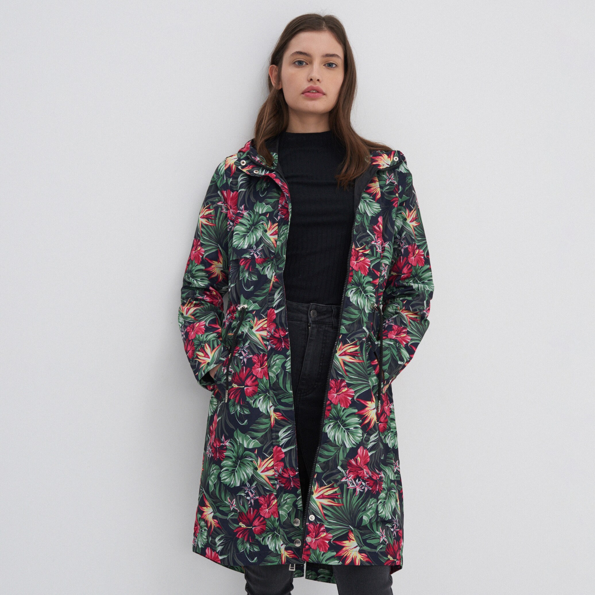 Parkový kabát s kvetinovou potlačou