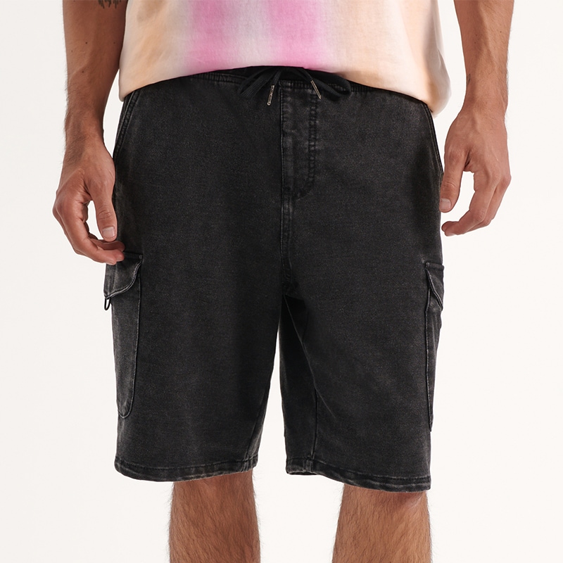 House - pantaloni scurți din denim, cu talie elastică - negru