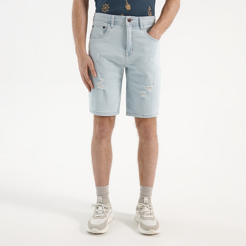 House - pantaloni scurți din denim cu efect prespălat - albastru