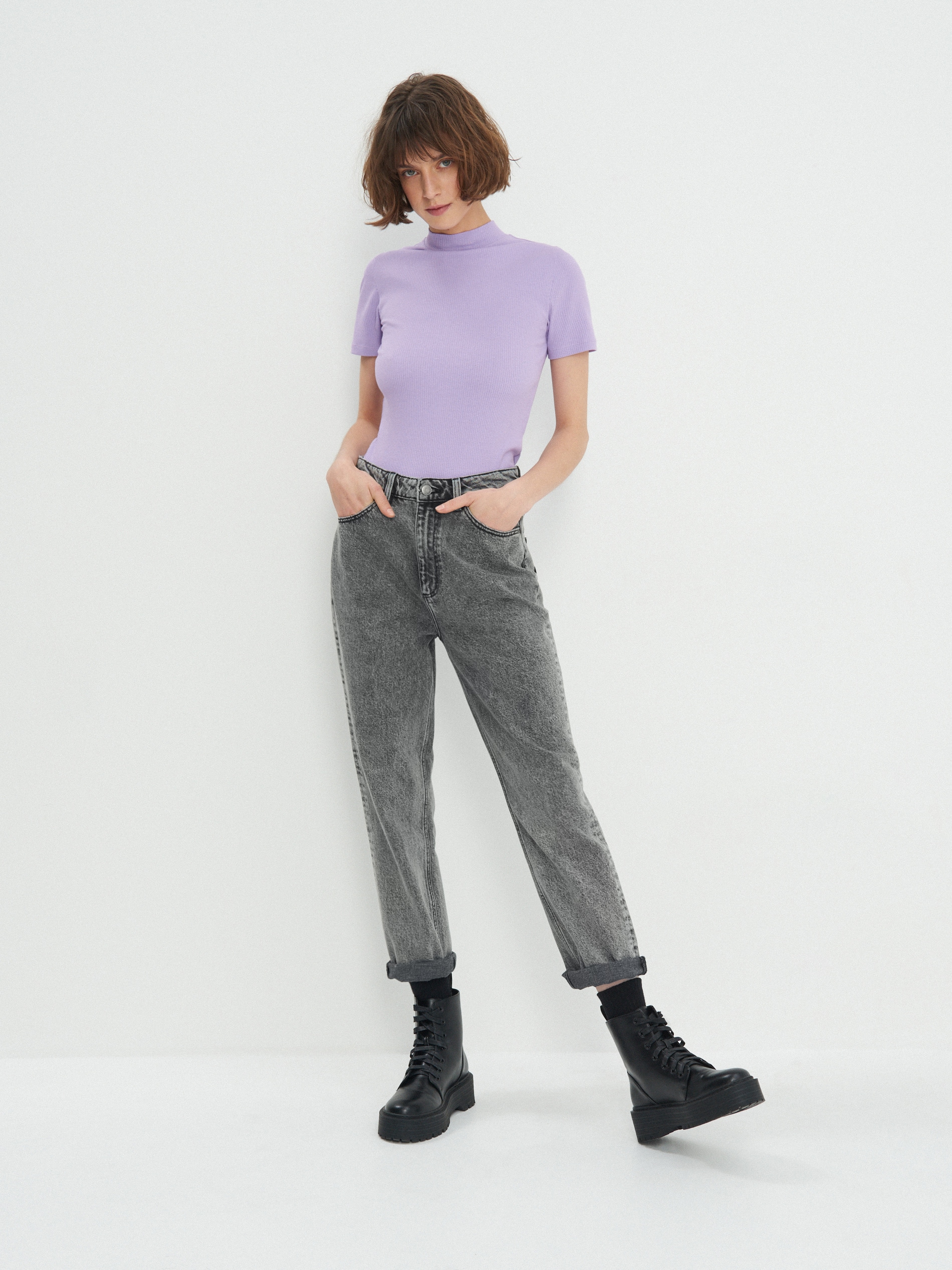 Džínsy rovného strihu s vysokým pásom