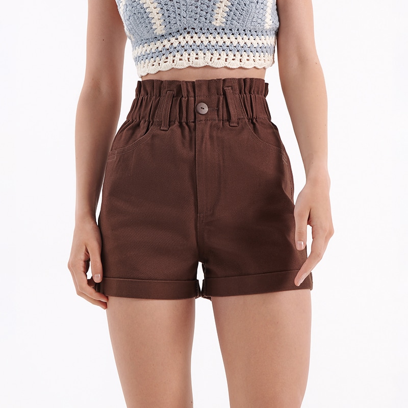 House - pantaloni scurți high waist, din denim - maro