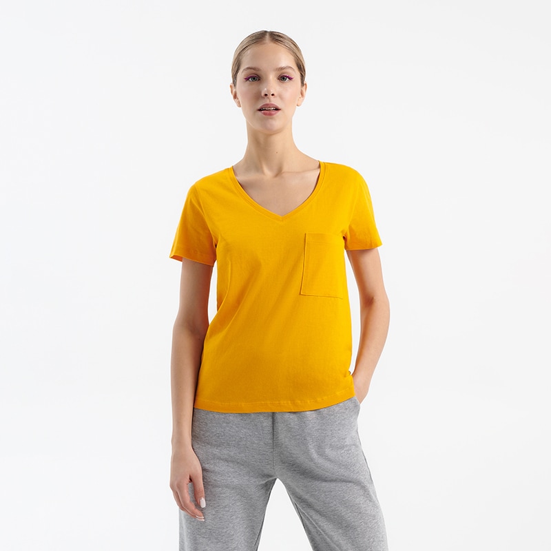 House - tricou cu decolteu în v basic - oranj