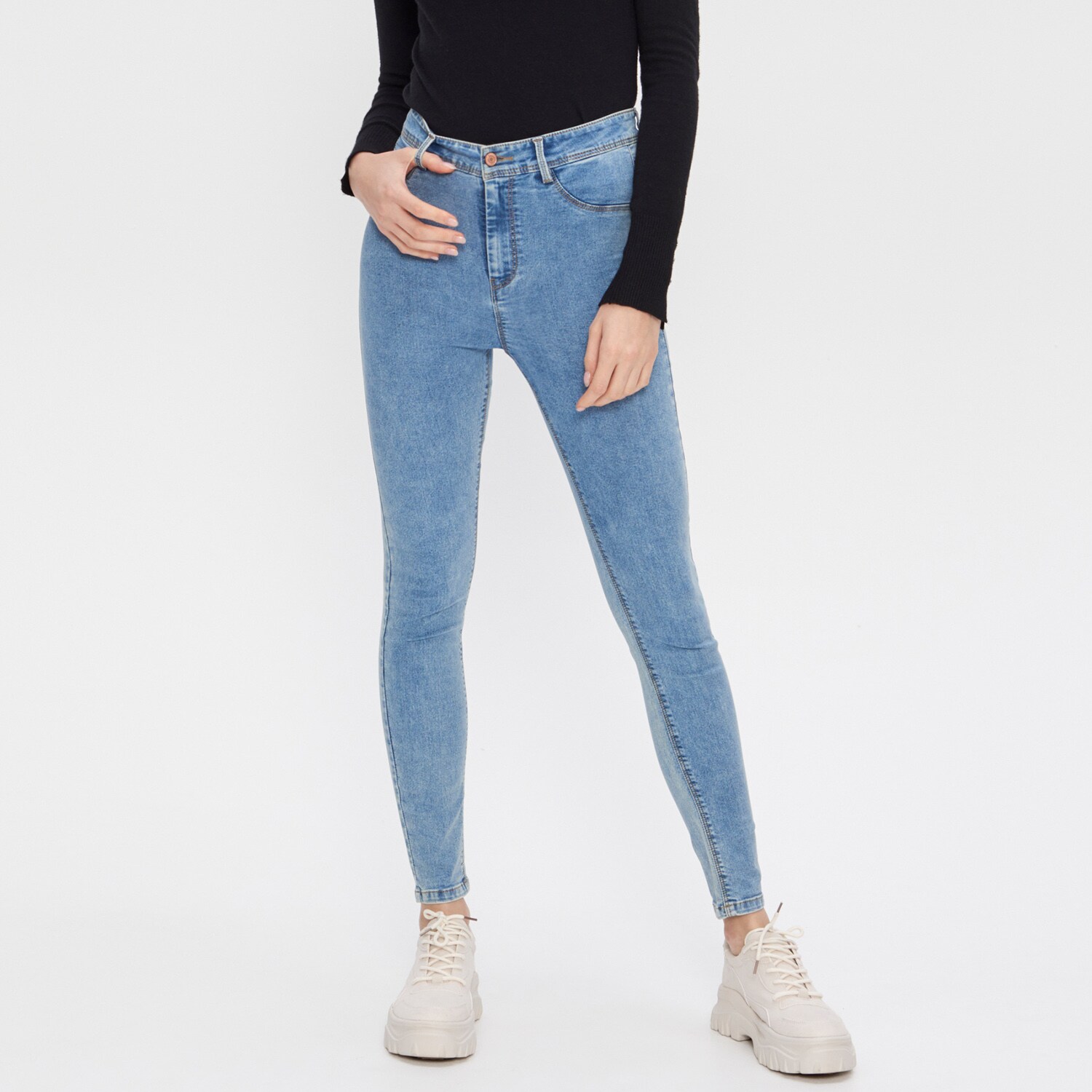 Džínsy skinny fit s vysokým pásom