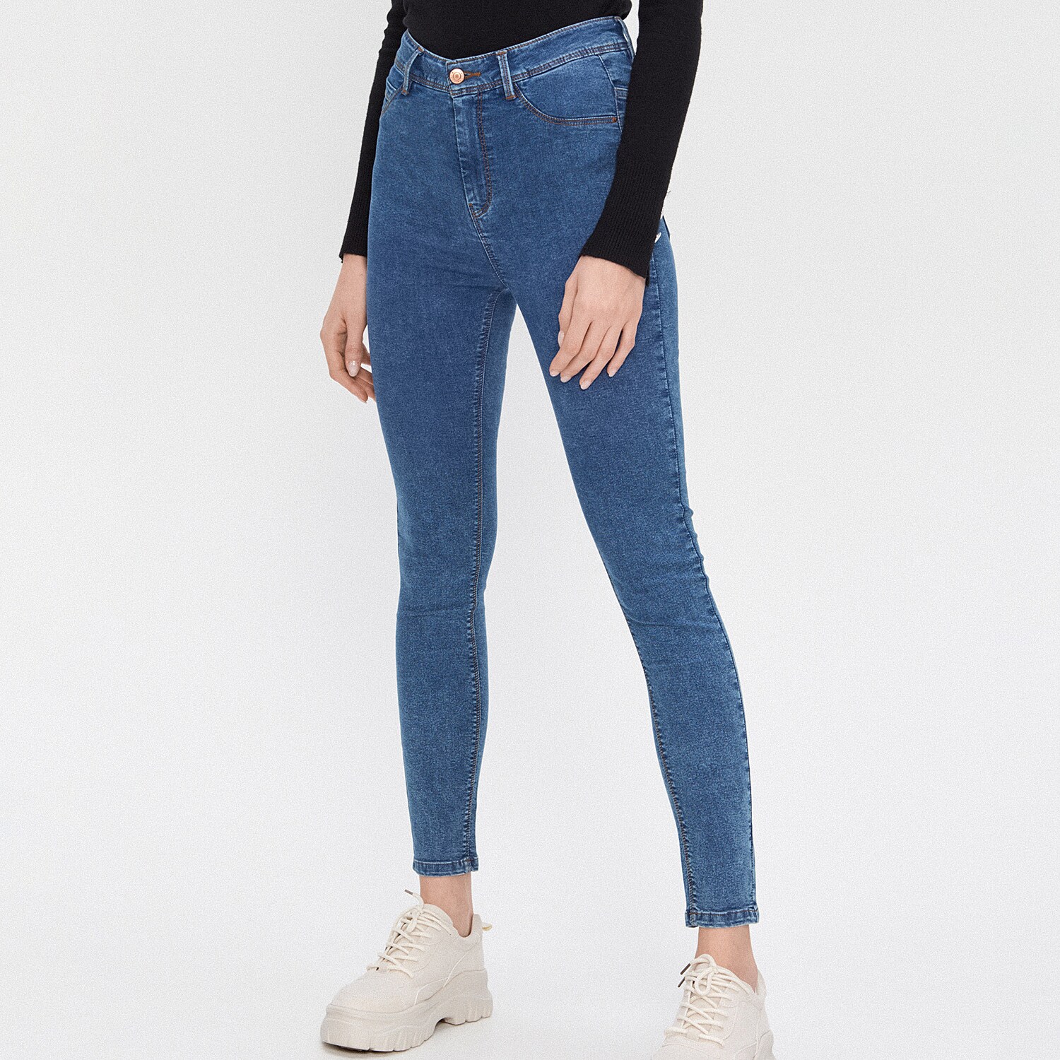 Džínsy skinny fit s vysokým pásom