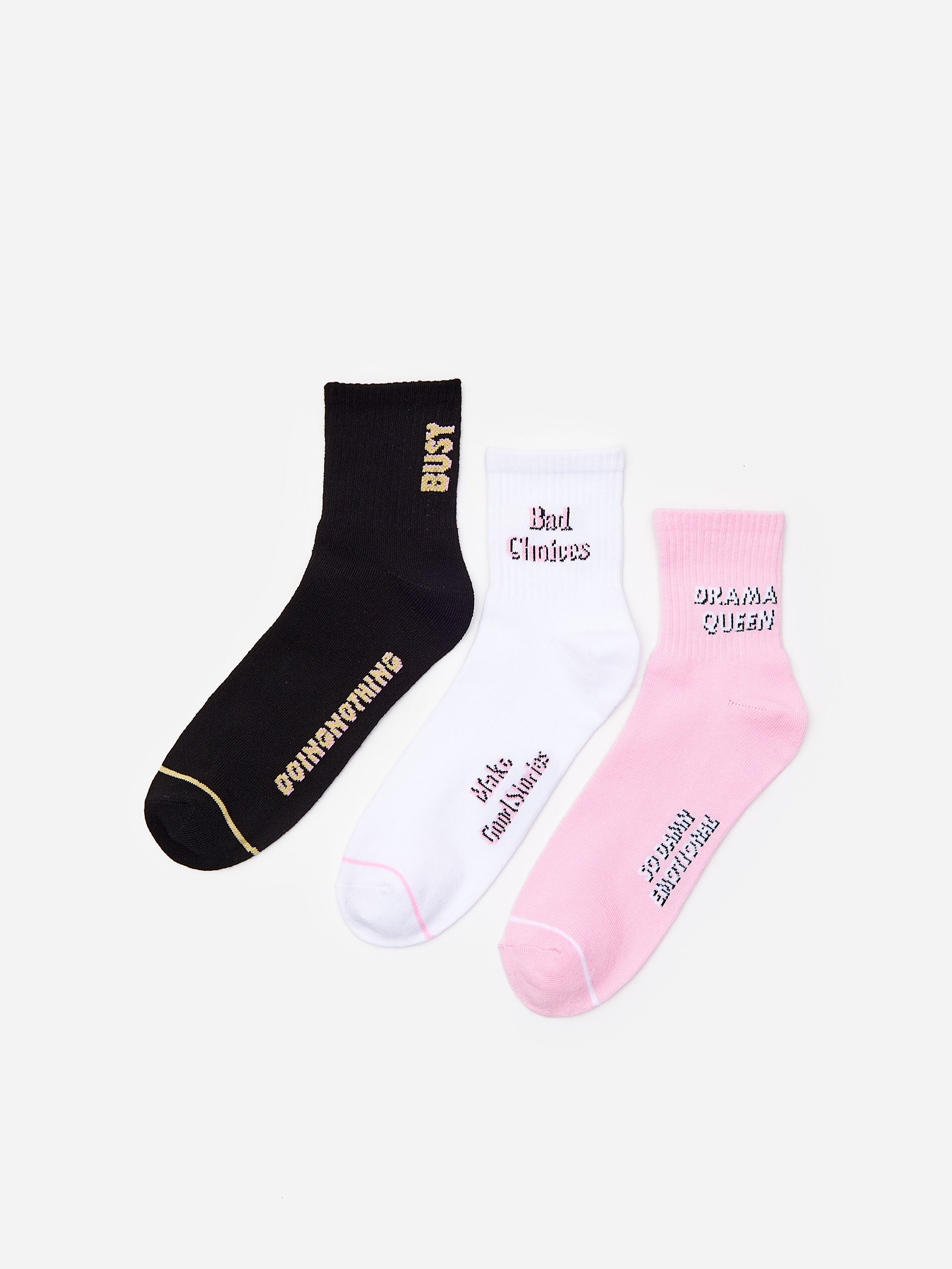 Súprava 3 párov ponožiek s nápisom
