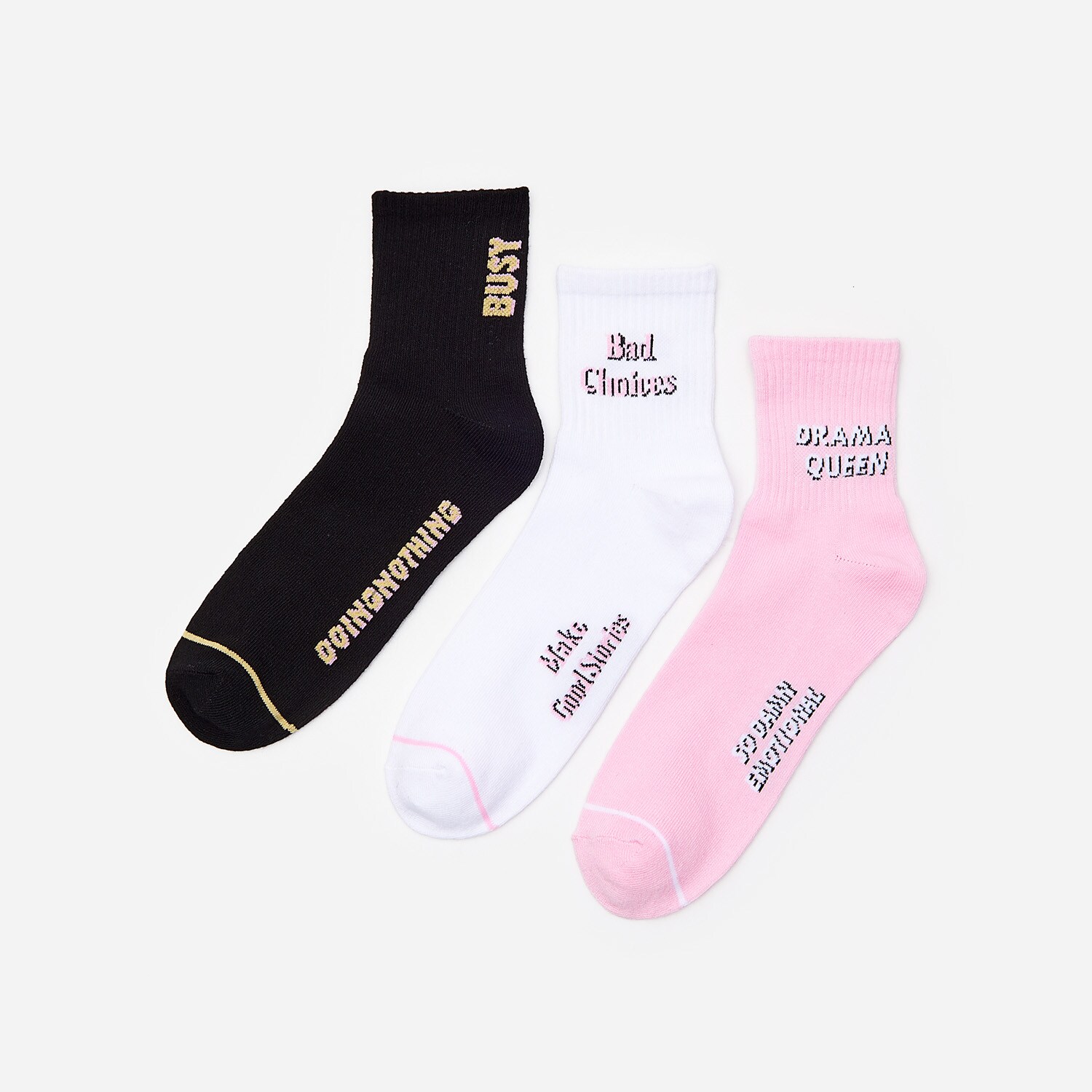 Súprava 3 párov ponožiek s nápisom