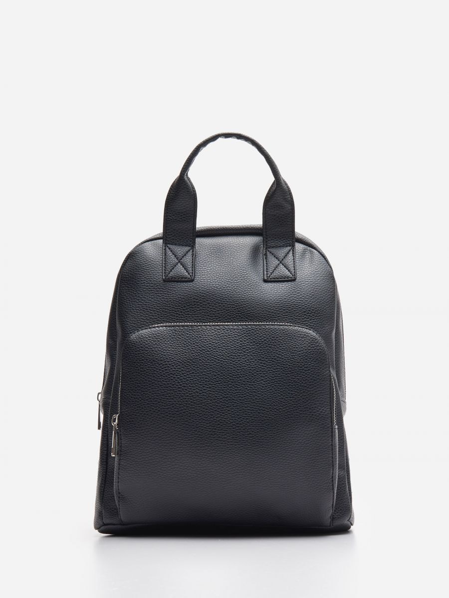 black faux leather backpack