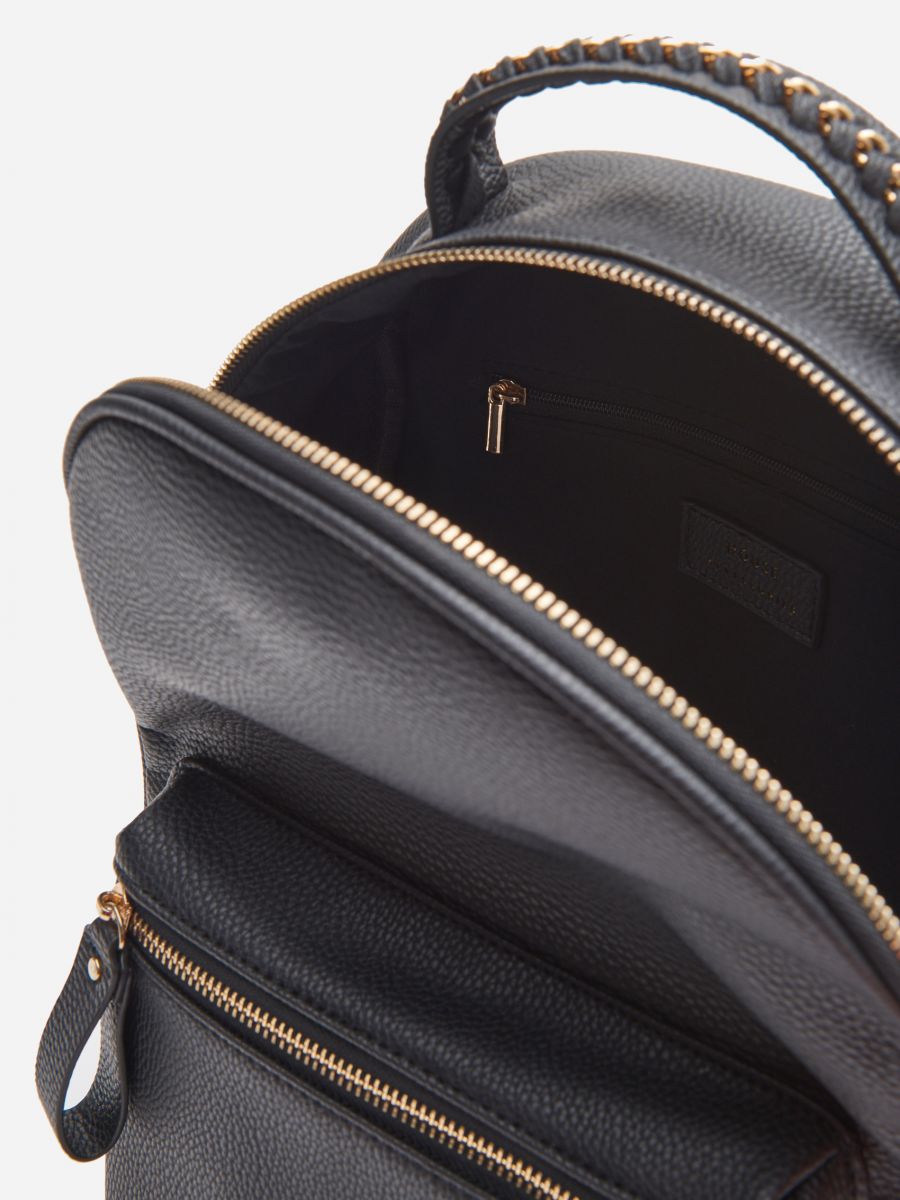 black faux leather backpack