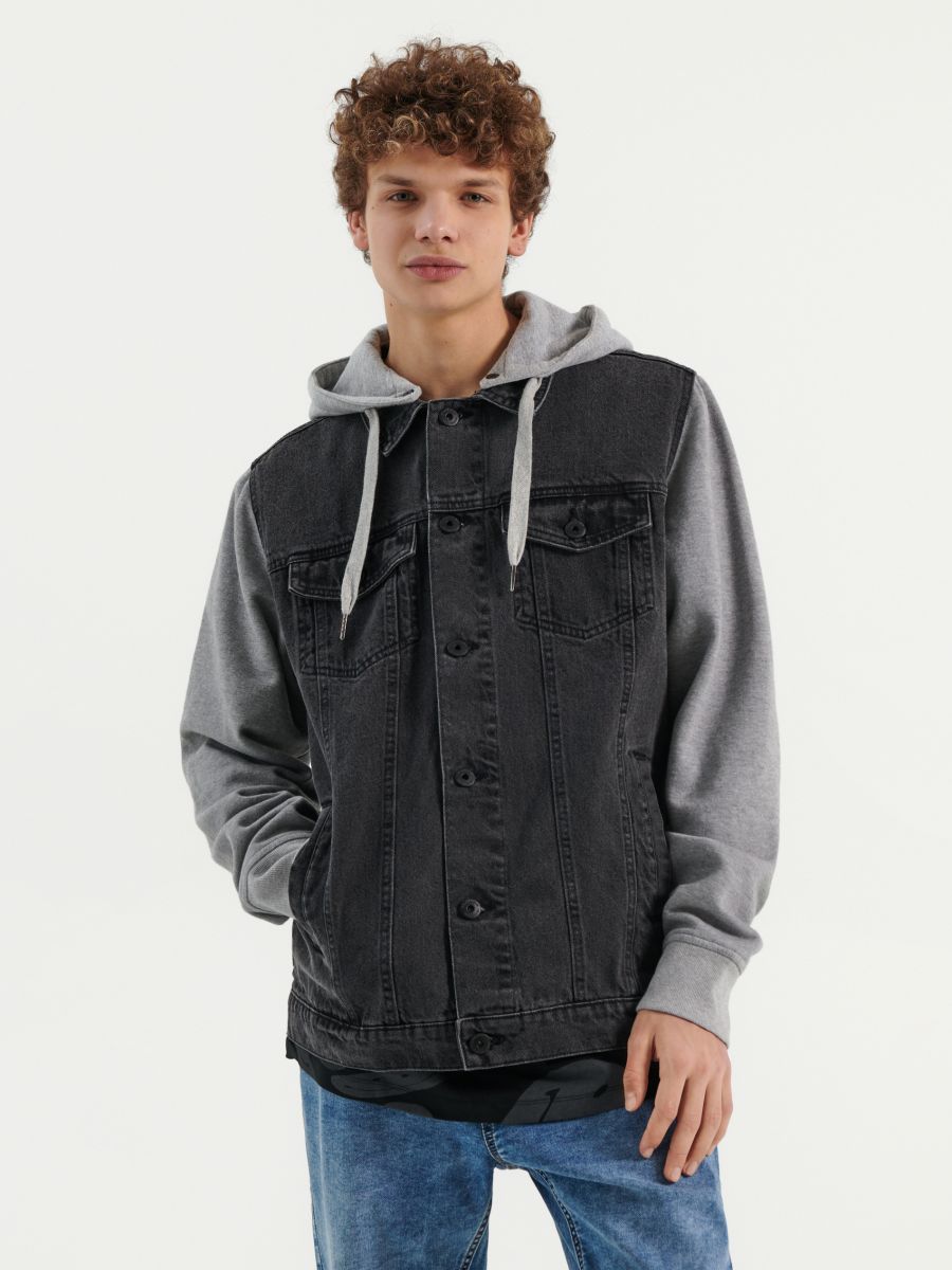 jersey hooded denim jacket