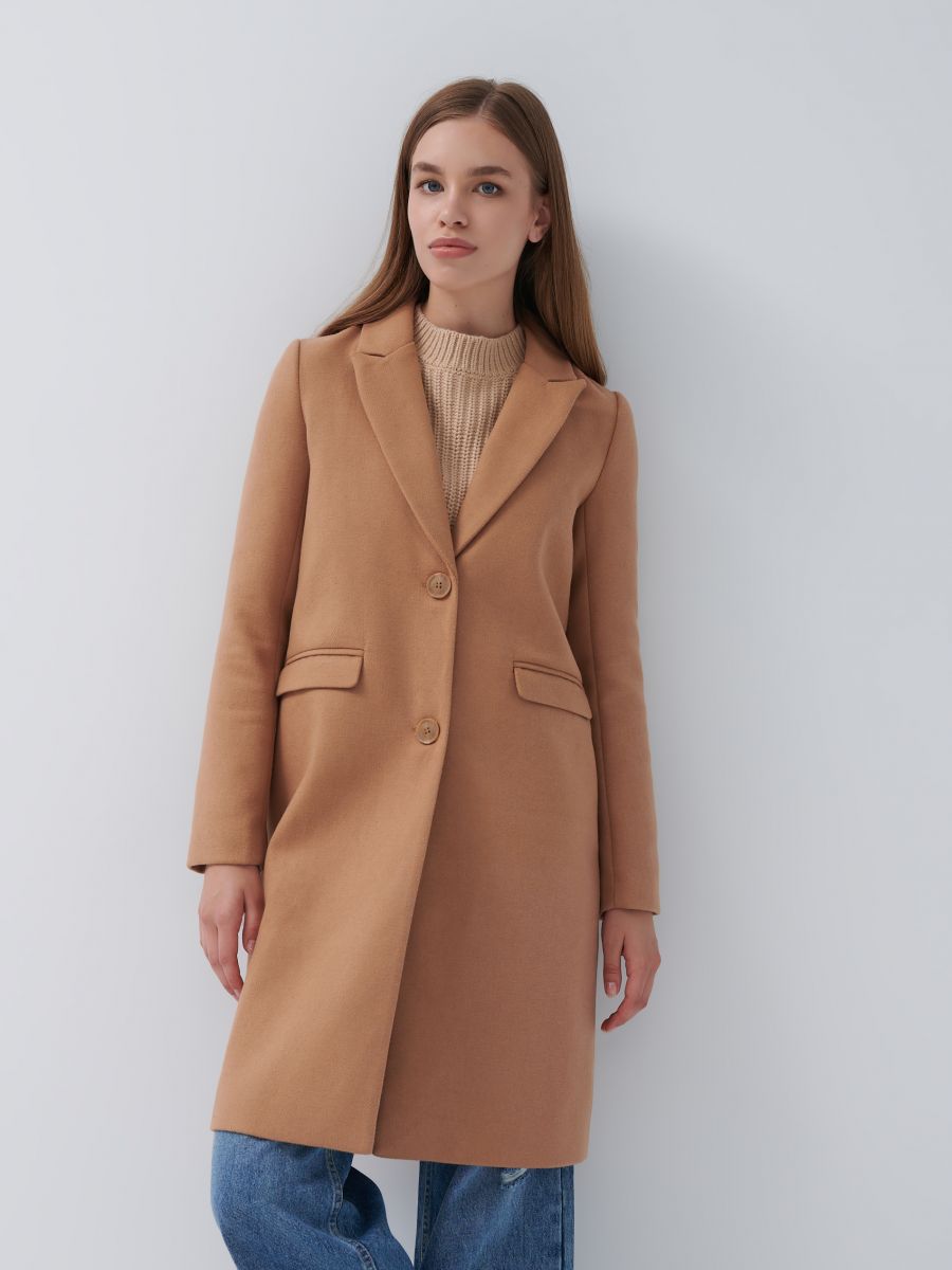 warehouse camel coat