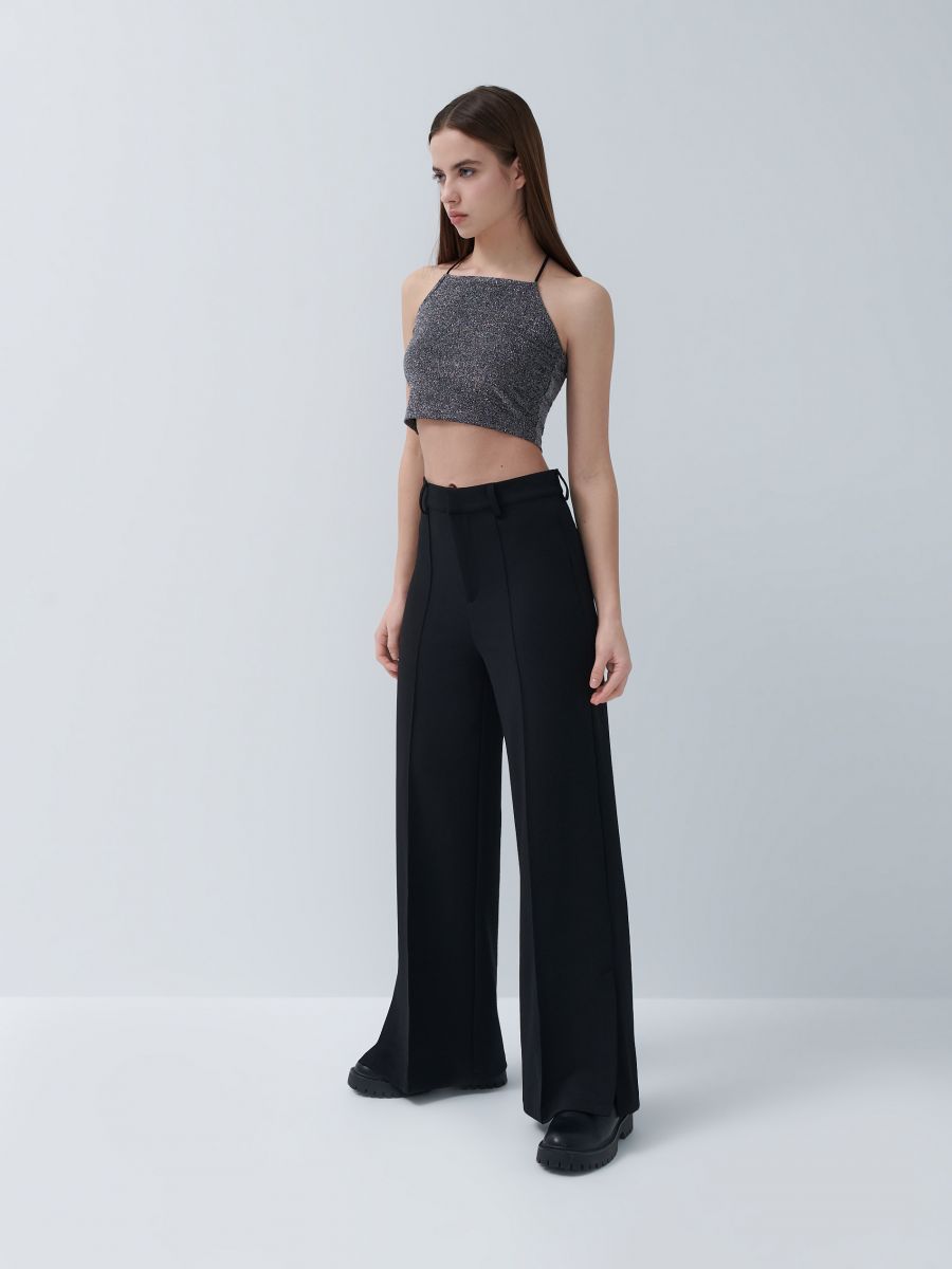 gray wide leg dress pants