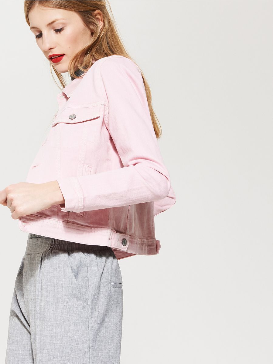 cropped denim jacket pink