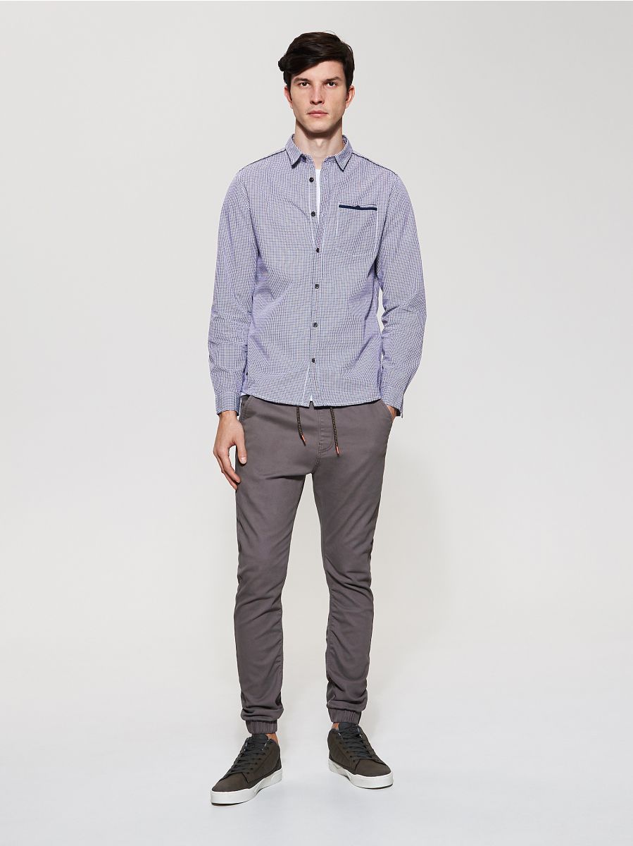joggers and dress shirt