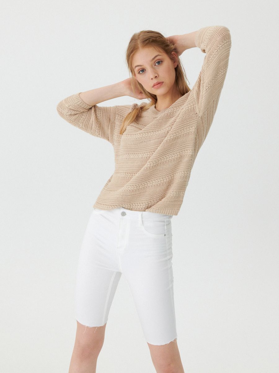 white denim cycling shorts