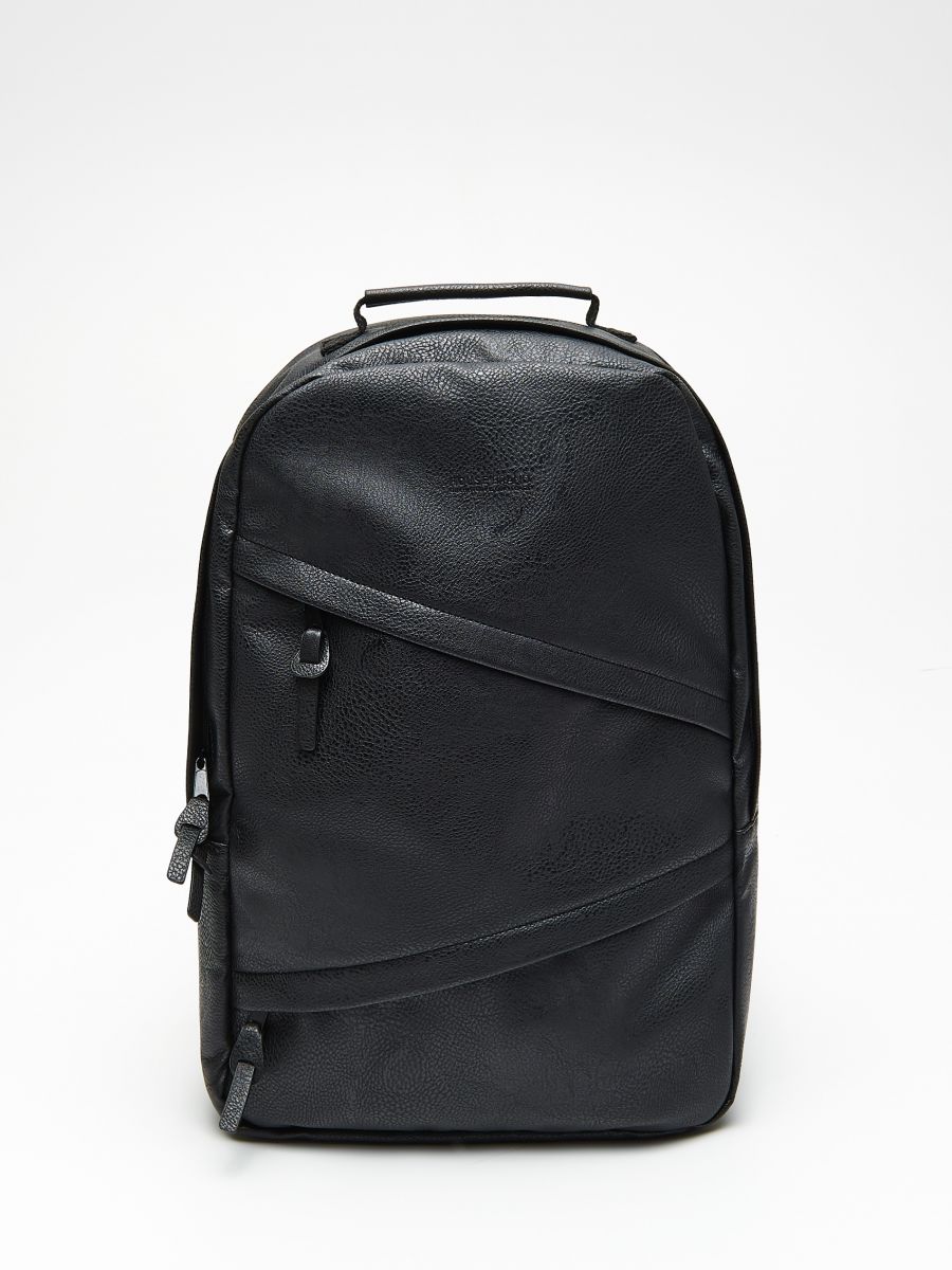 black fake leather backpack