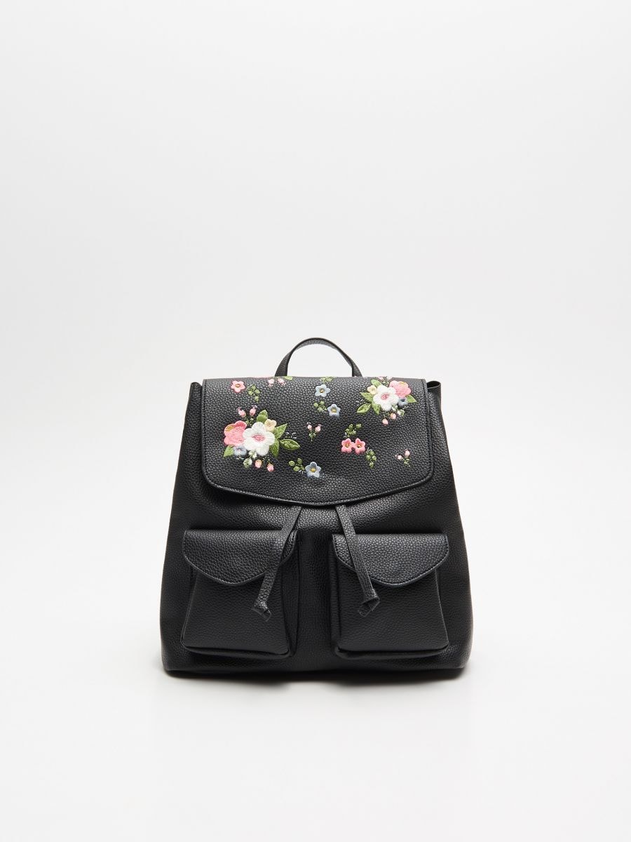 Faux leather backpack with floral 
