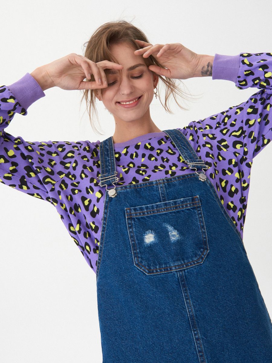 purple dungaree dress