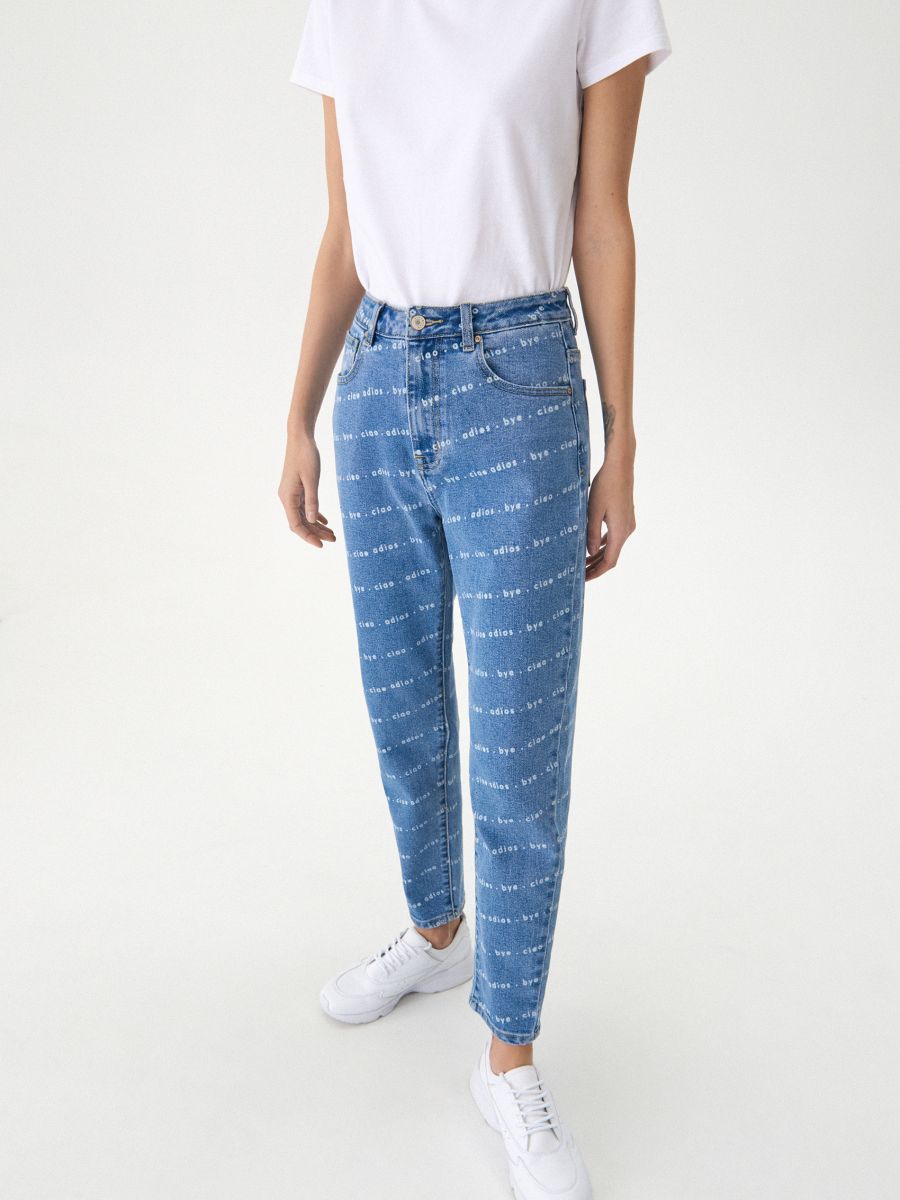 printed mom jeans