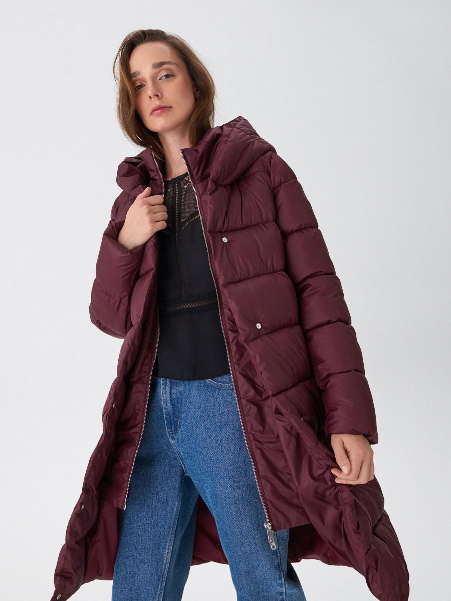 burgundy hooded coat