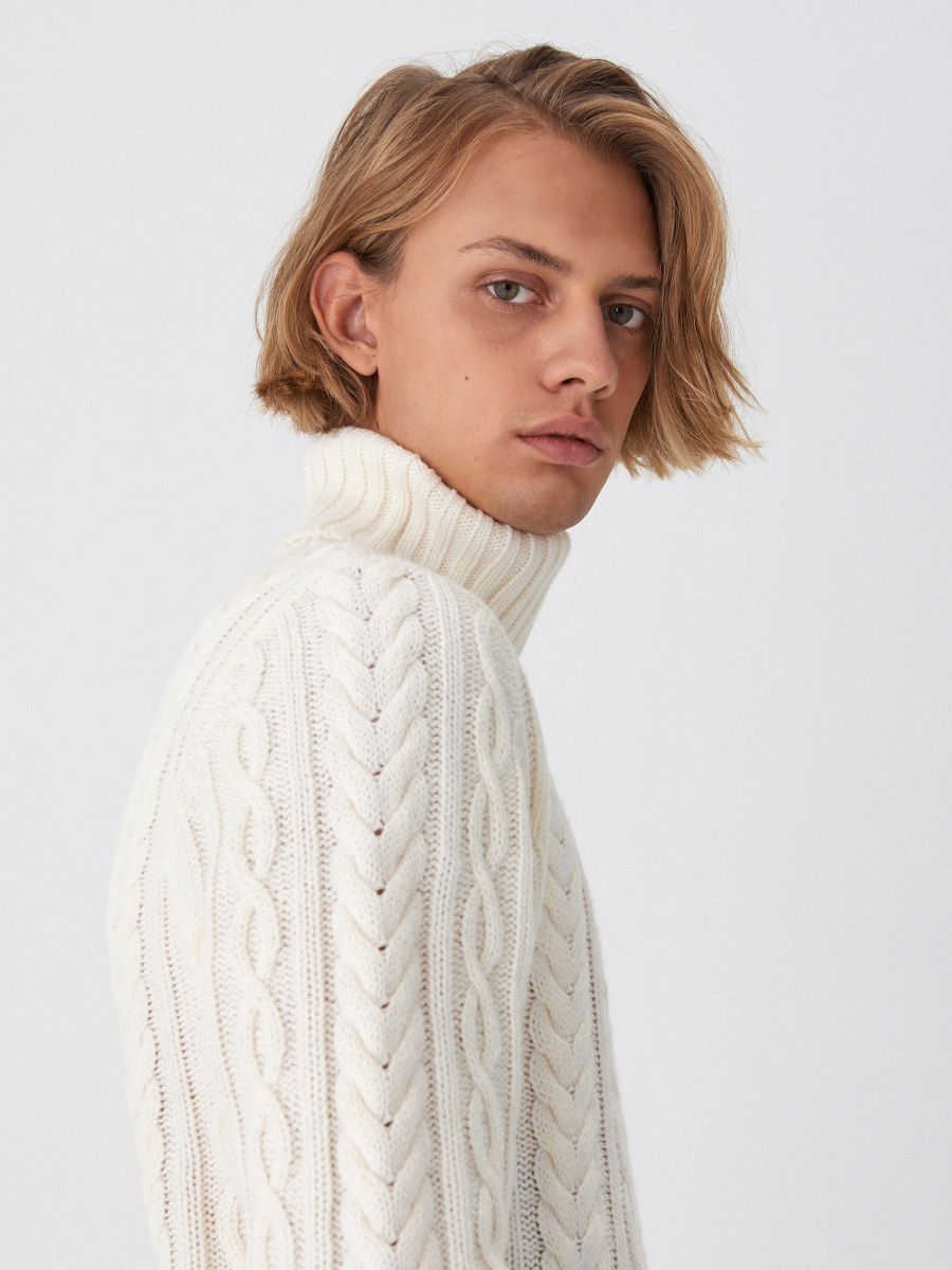 beige roll neck jumper