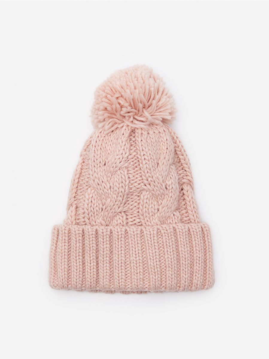 pink bobble hat and scarf