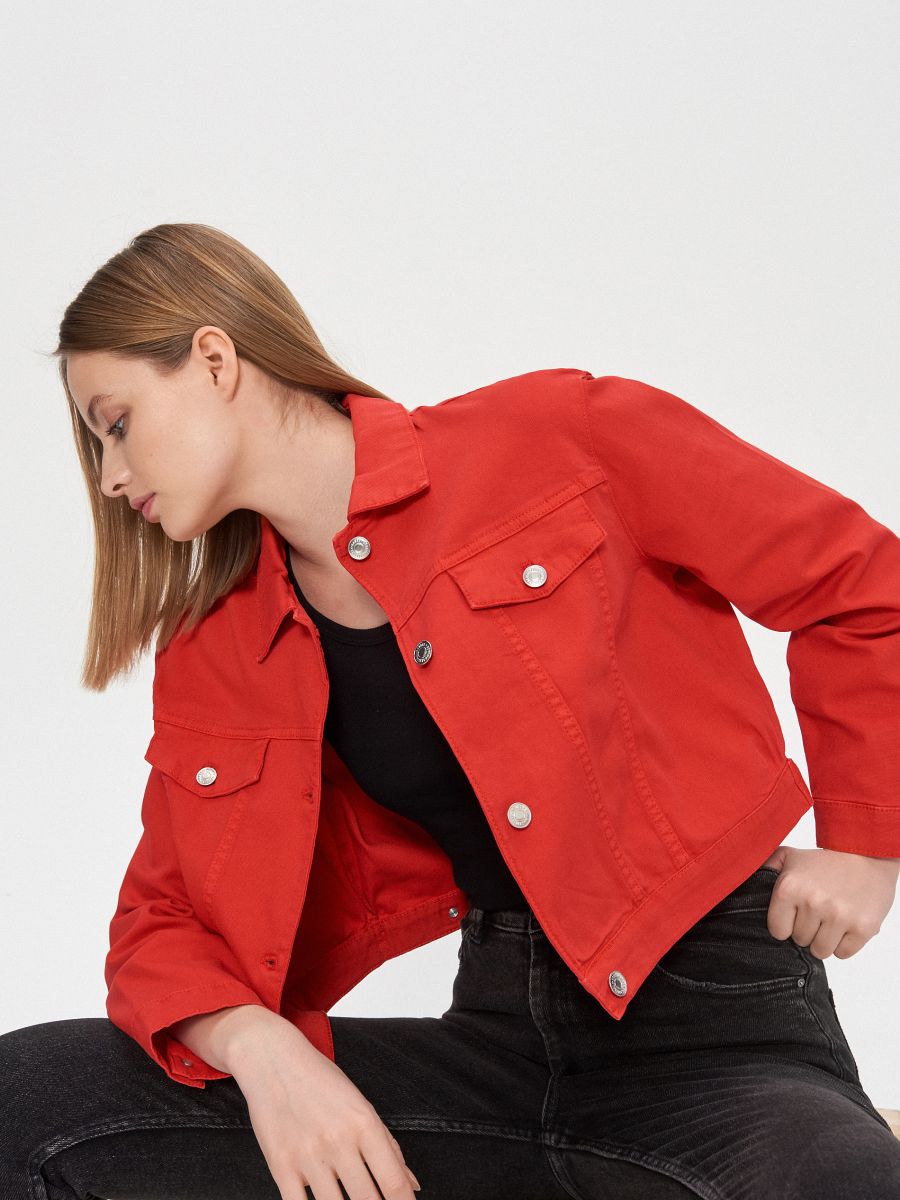 short red denim jacket