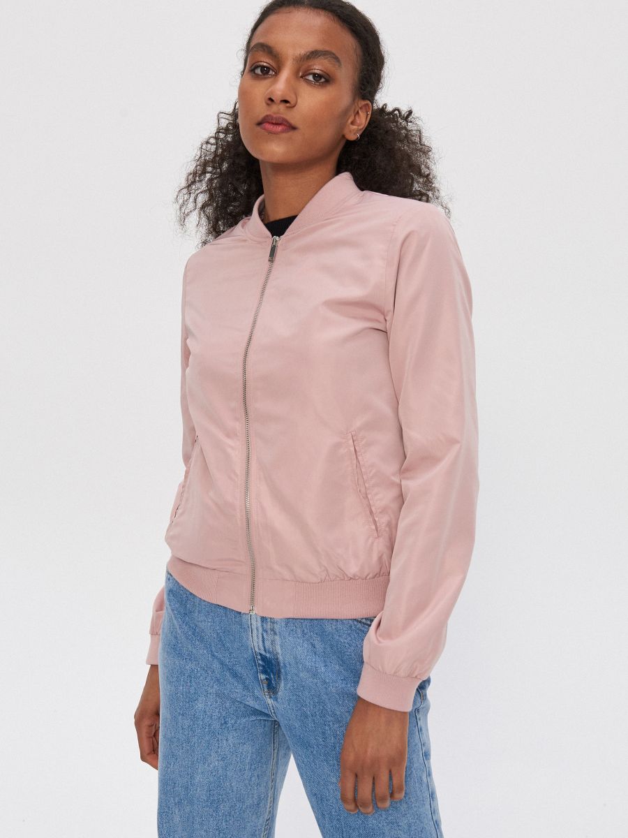 pastel pink bomber jacket