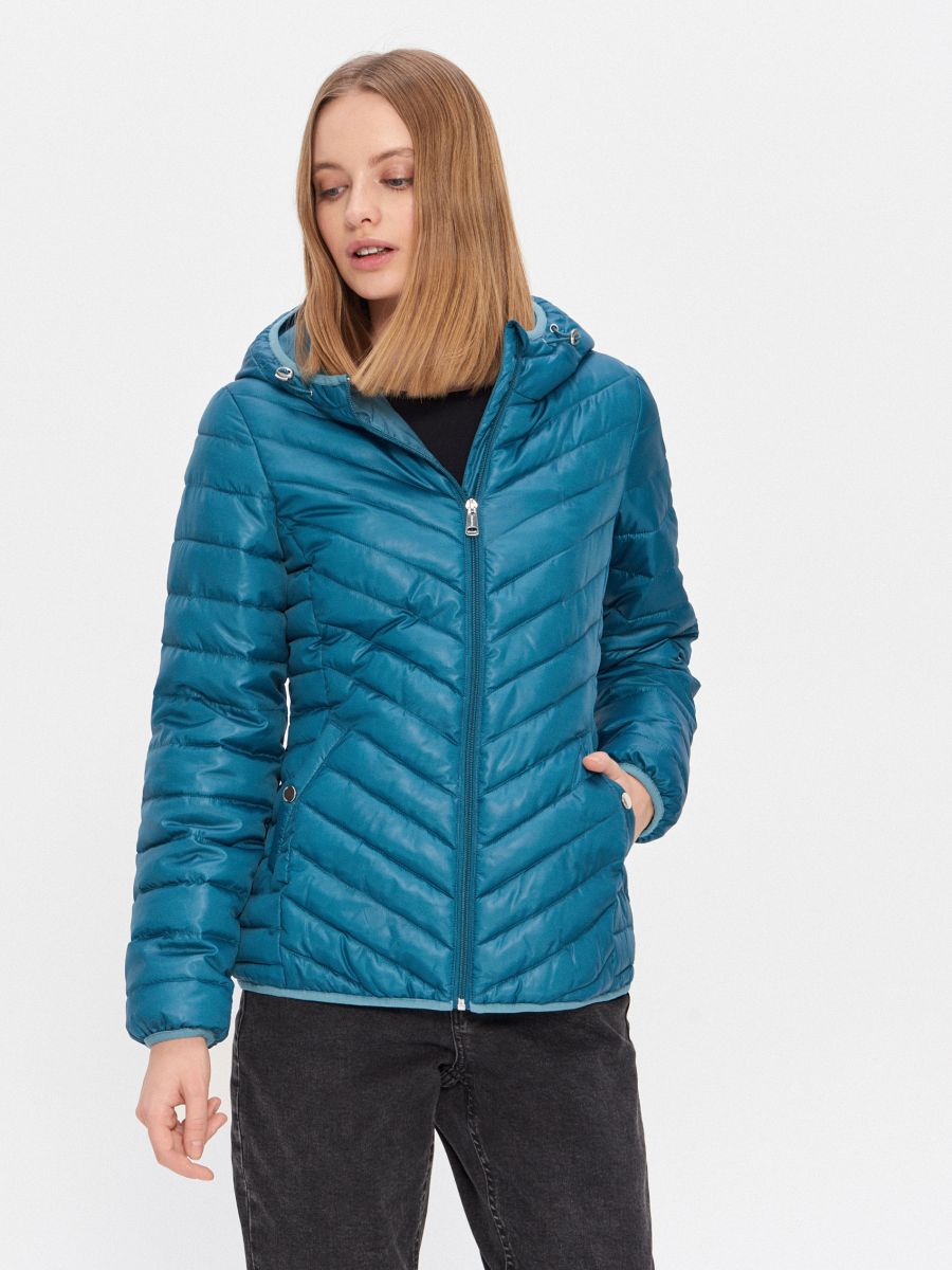 teal quilted jacket