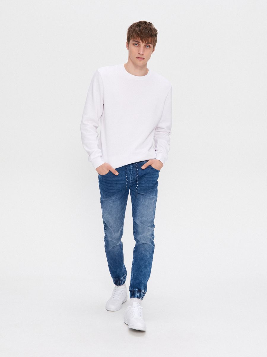 blue denim joggers