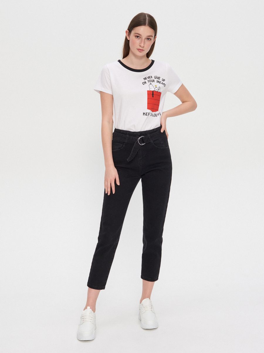 high waisted jeans with tie