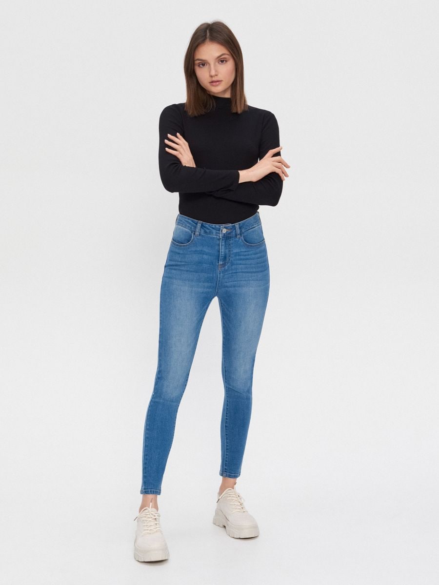 blue high waisted skinny jeans