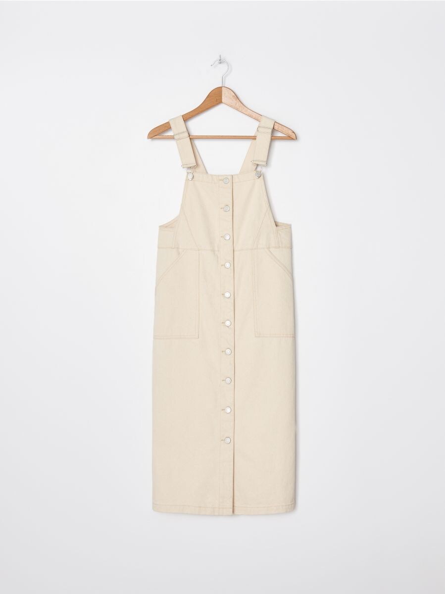 white denim dungaree dress