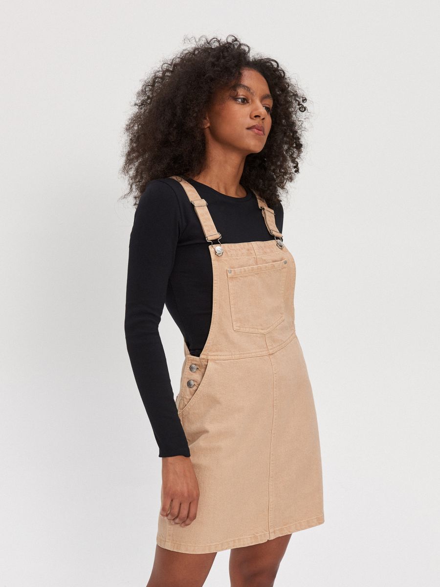 beige dungaree dress