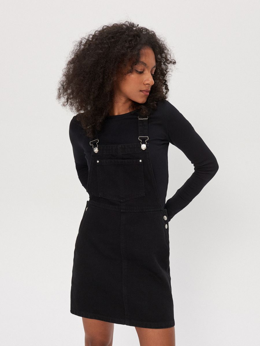 black denim dungarees dress