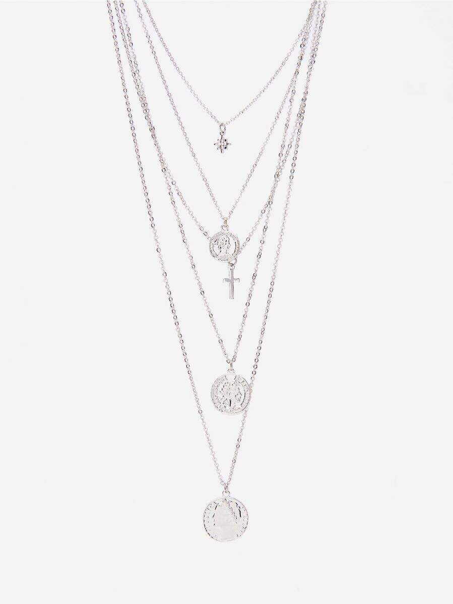 Layered necklace with coin pendants 