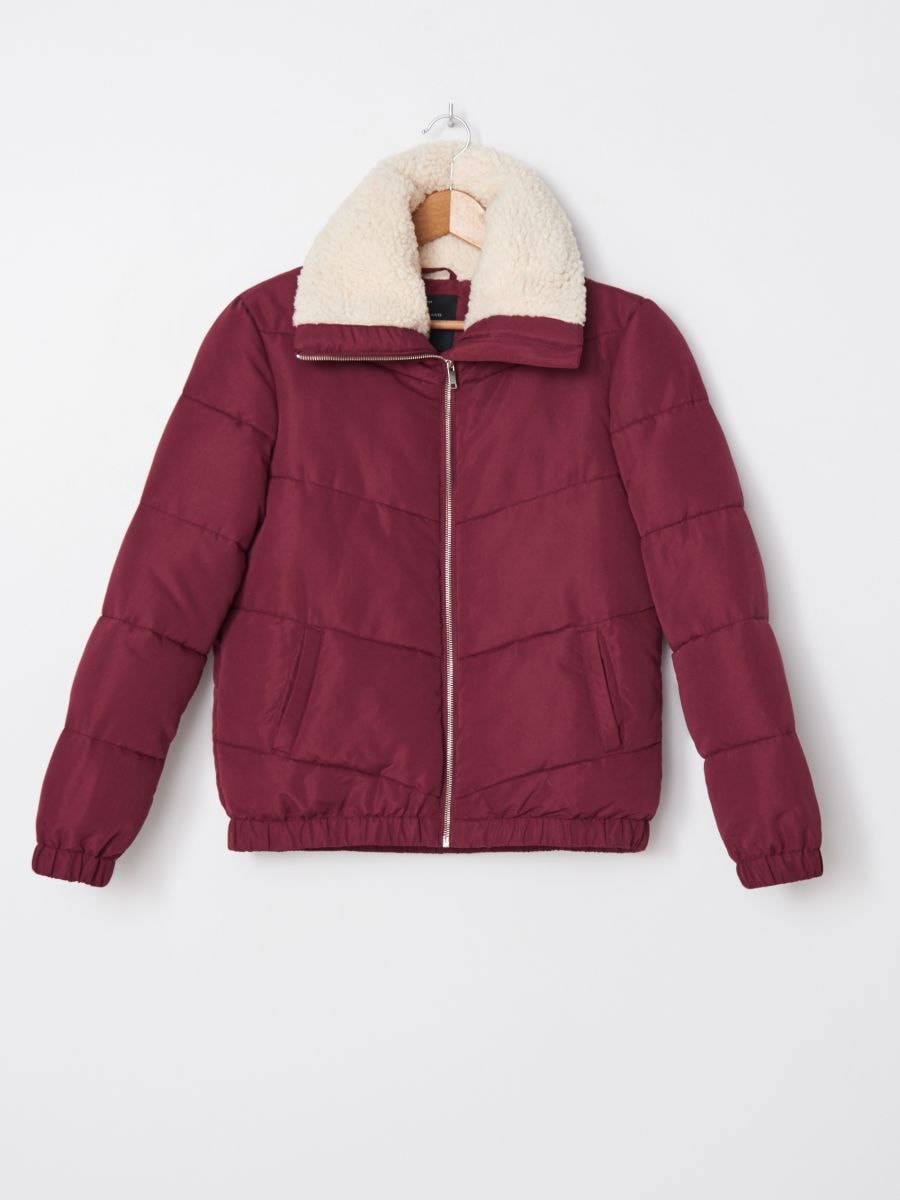maroon quilted jacket