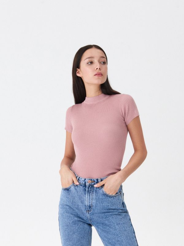 Tricou cu guler semi-înalt - roz - WQ185-39X - HOUSE